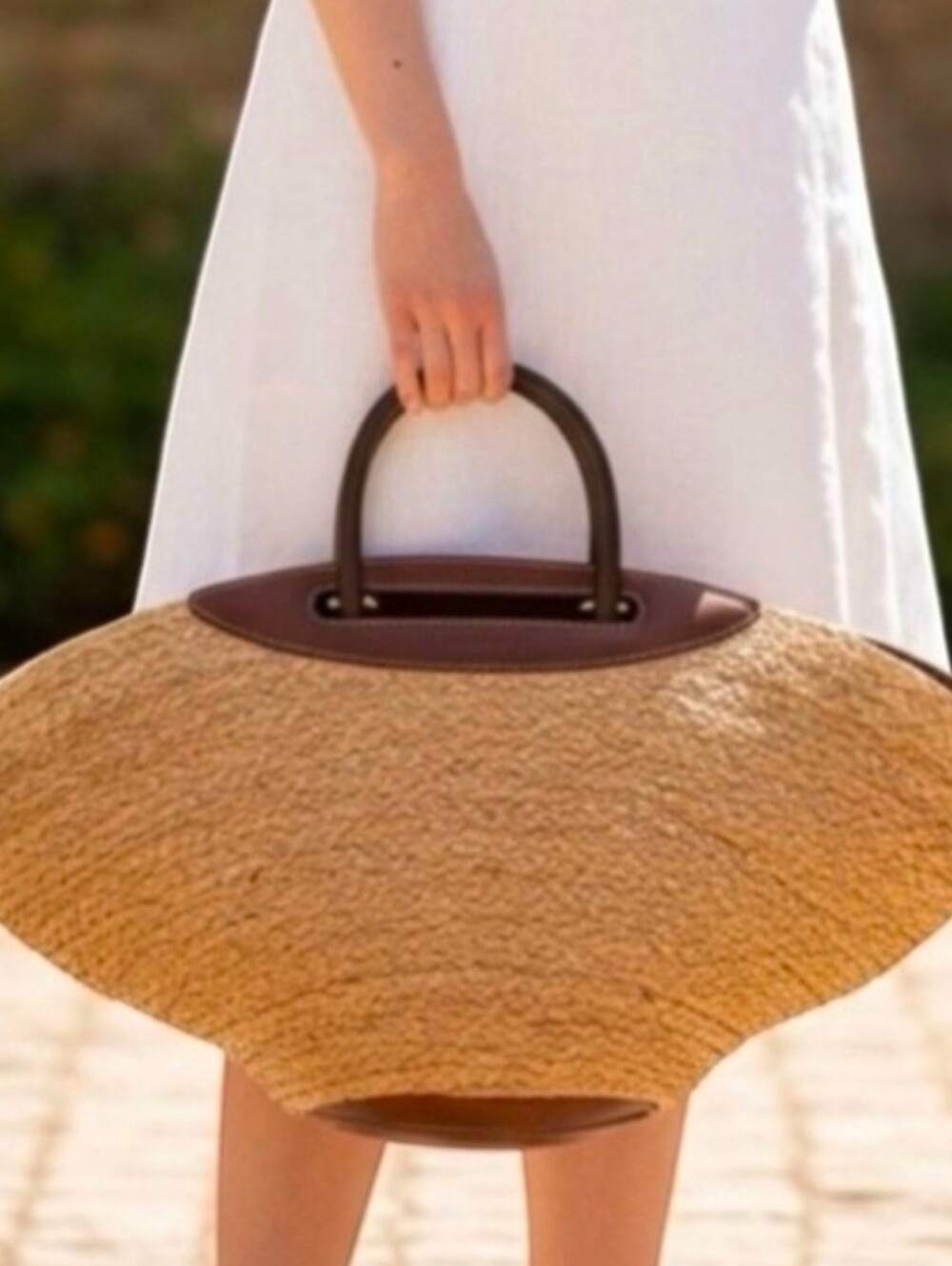 NWT Cult Gaia WANDA Woven natural beach Tote Bag with Brown Leather Trim - Picture 2 of 7